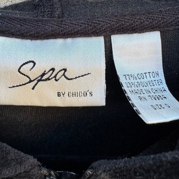 Spa By Chicos Vintage Y2K Womens Black Velour Velvet Zip Front Hoodie Jacket 0 - Picture 4 of 9